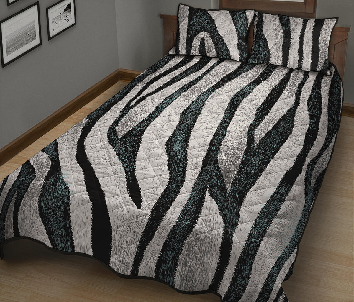 White Tiger Stripe Pattern Print Quilt Bed Set