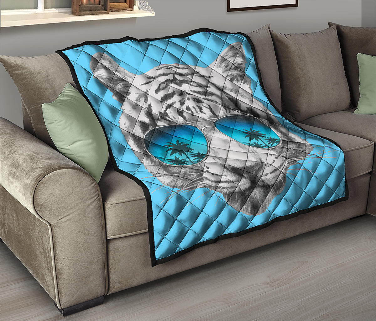 White Tiger With Sunglasses Print Quilt