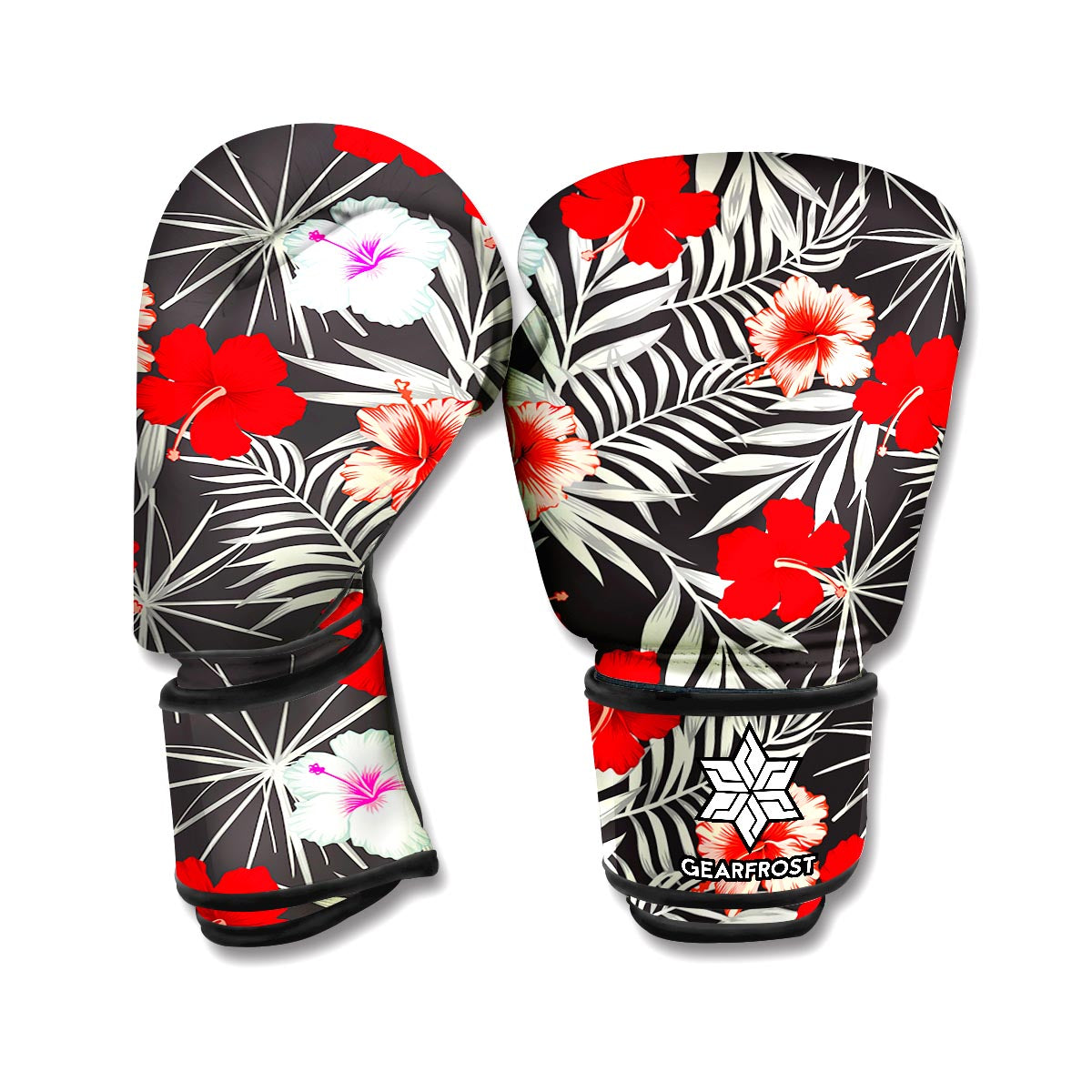 White Tropical Hibiscus Pattern Print Boxing Gloves