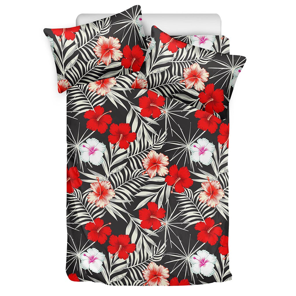 White Tropical Hibiscus Pattern Print Duvet Cover Bedding Set