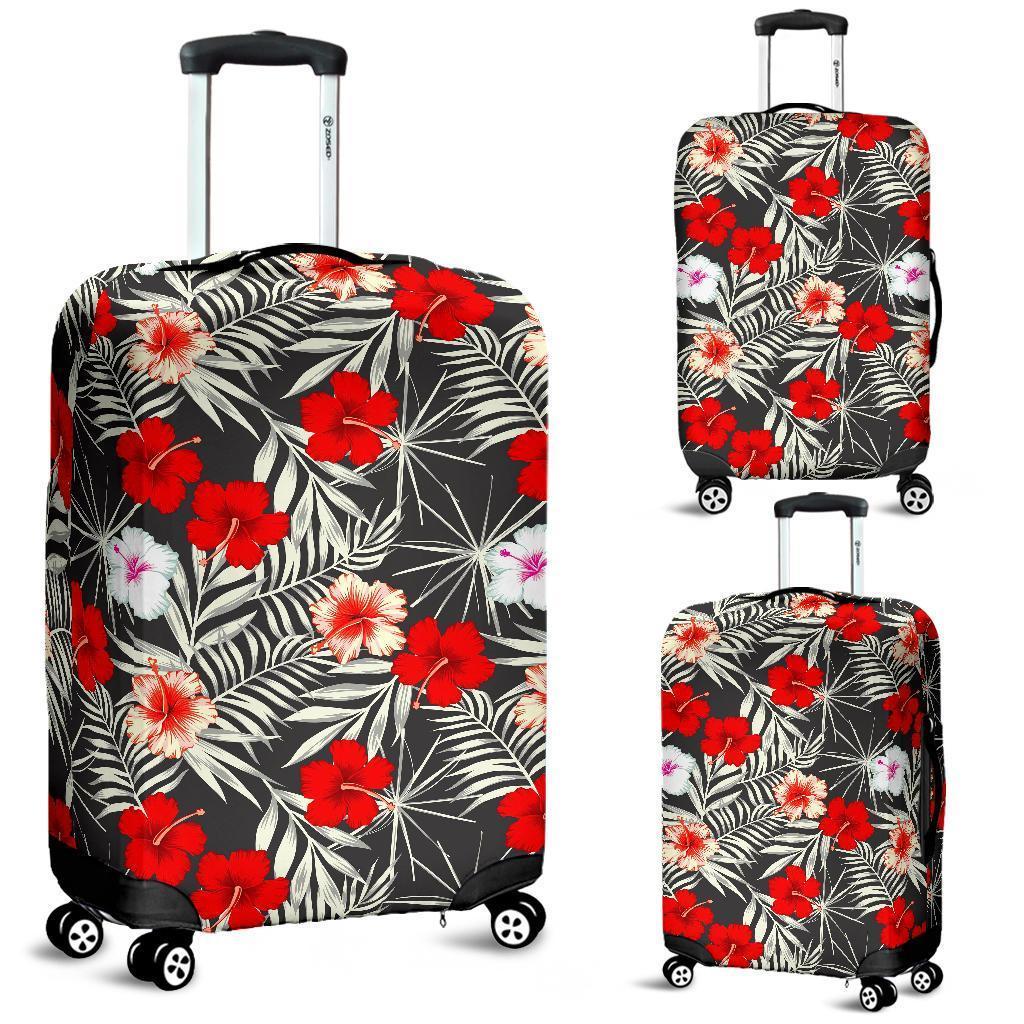 White Tropical Hibiscus Pattern Print Luggage Cover GearFrost