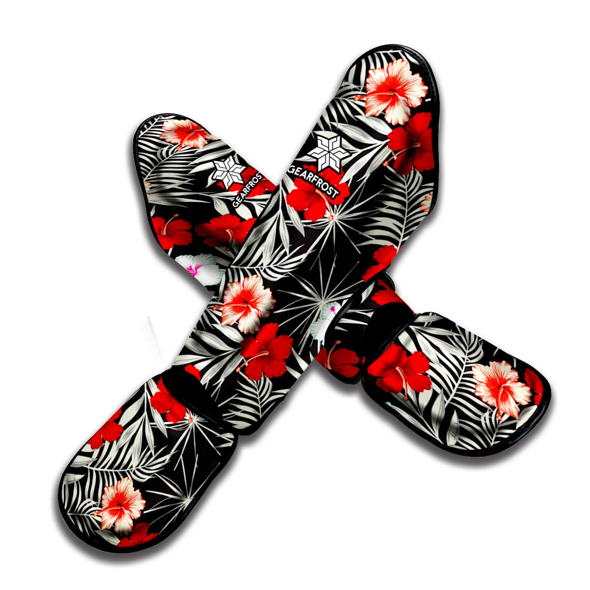 White Tropical Hibiscus Pattern Print Muay Thai Shin Guard