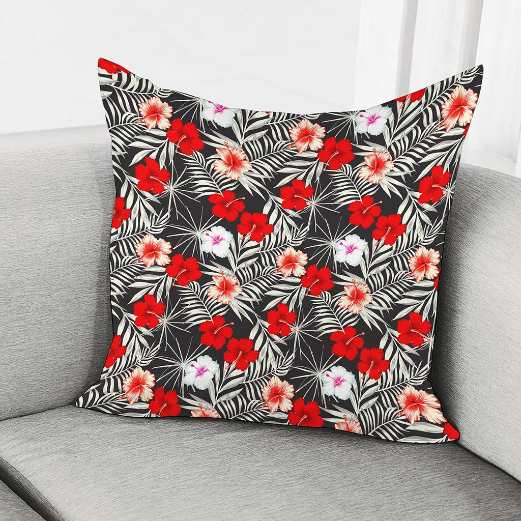 White Tropical Hibiscus Pattern Print Pillow Cover