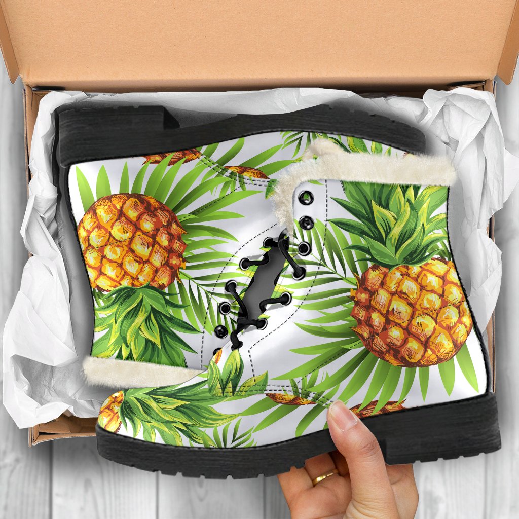 White Tropical Pineapple Pattern Print Comfy Boots GearFrost