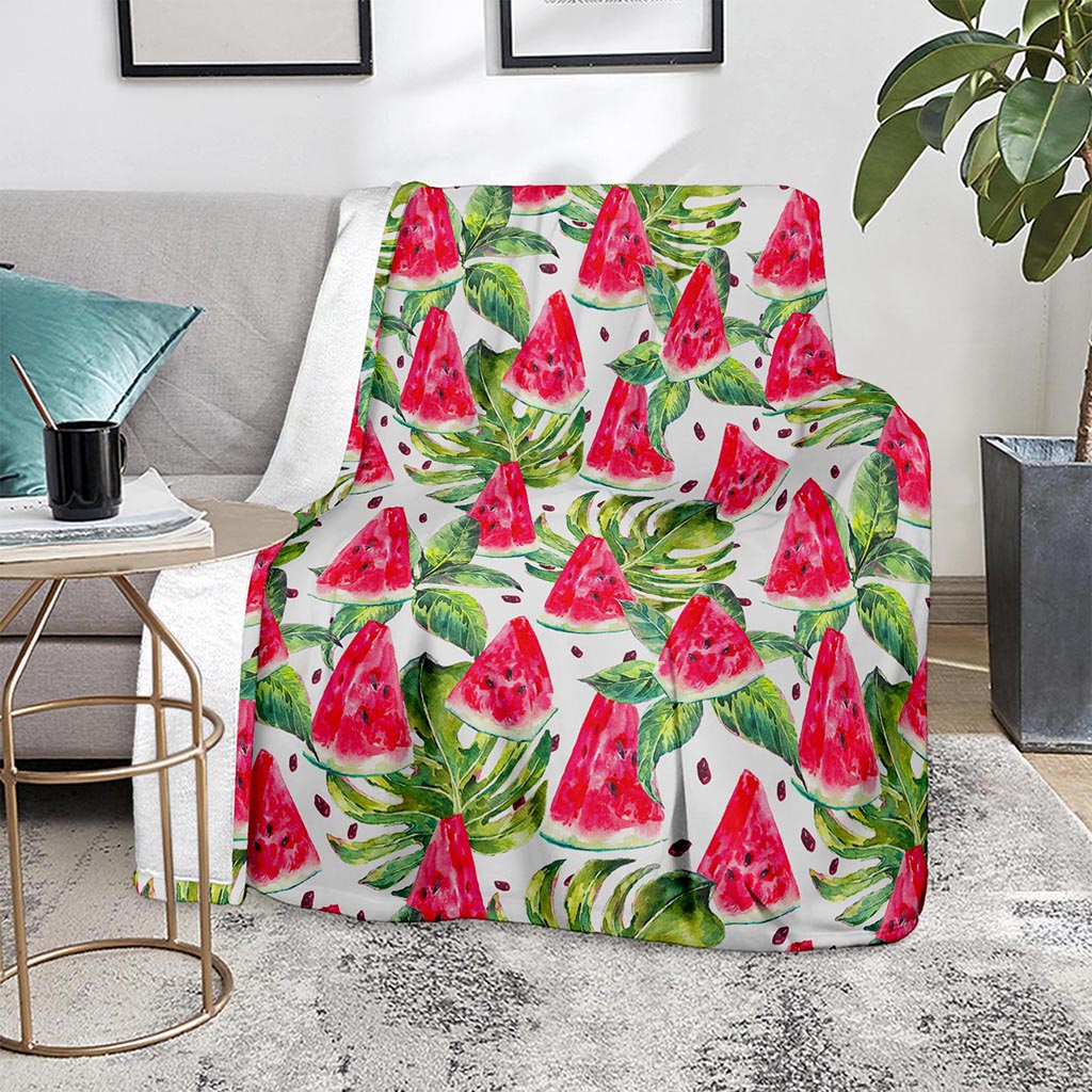 White Tropical Watermelon Pattern Print Blanket