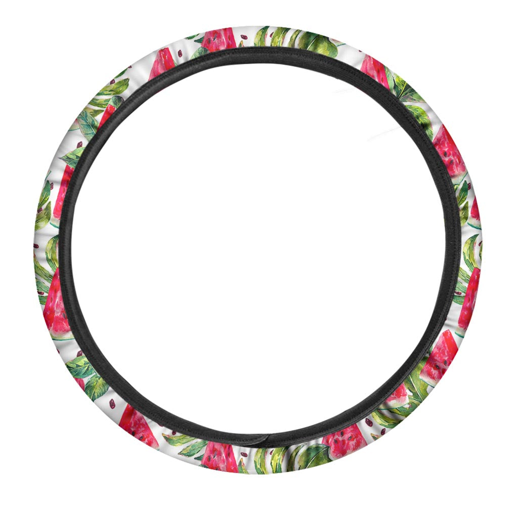 White Tropical Watermelon Pattern Print Car Steering Wheel Cover