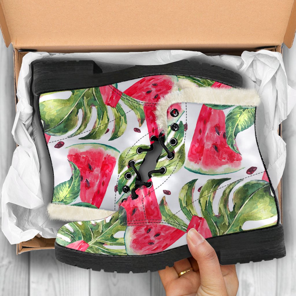 White Tropical Watermelon Pattern Print Comfy Boots GearFrost