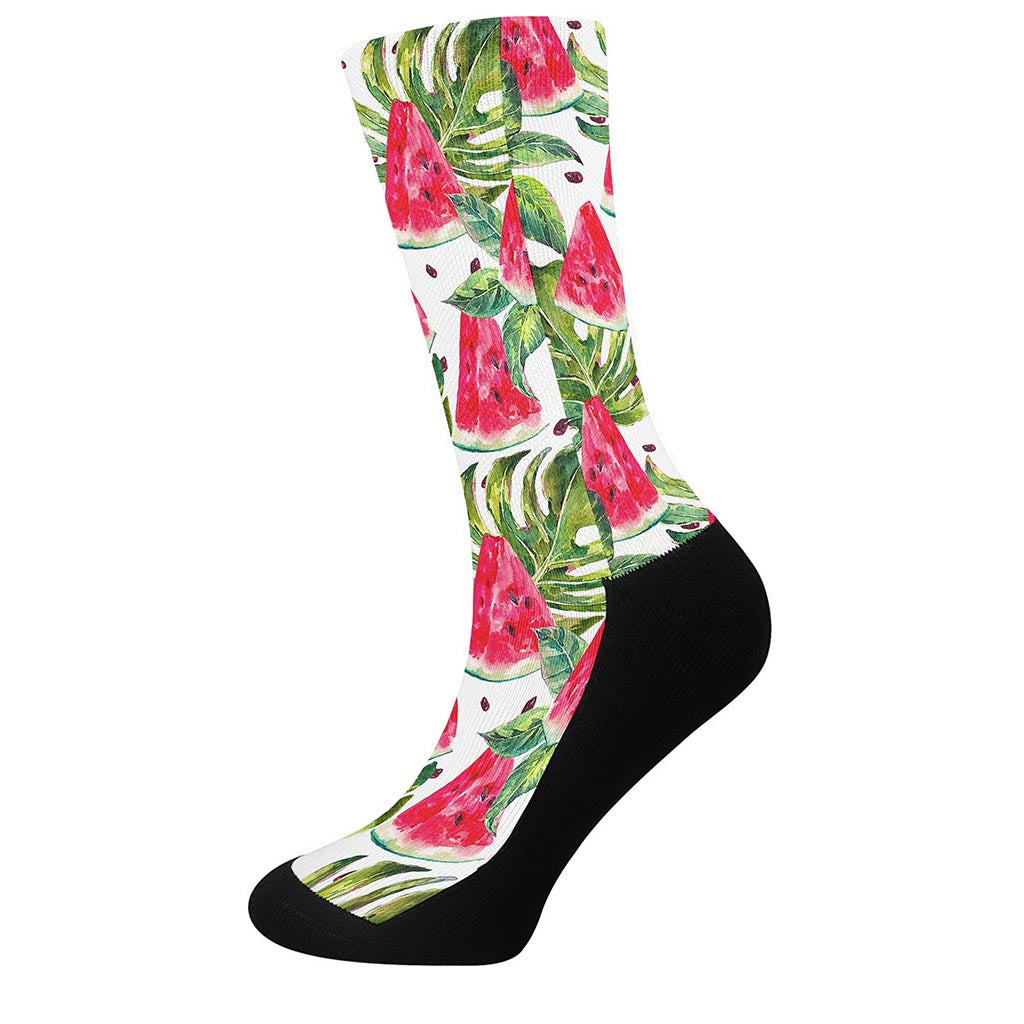 White Tropical Watermelon Pattern Print Crew Socks
