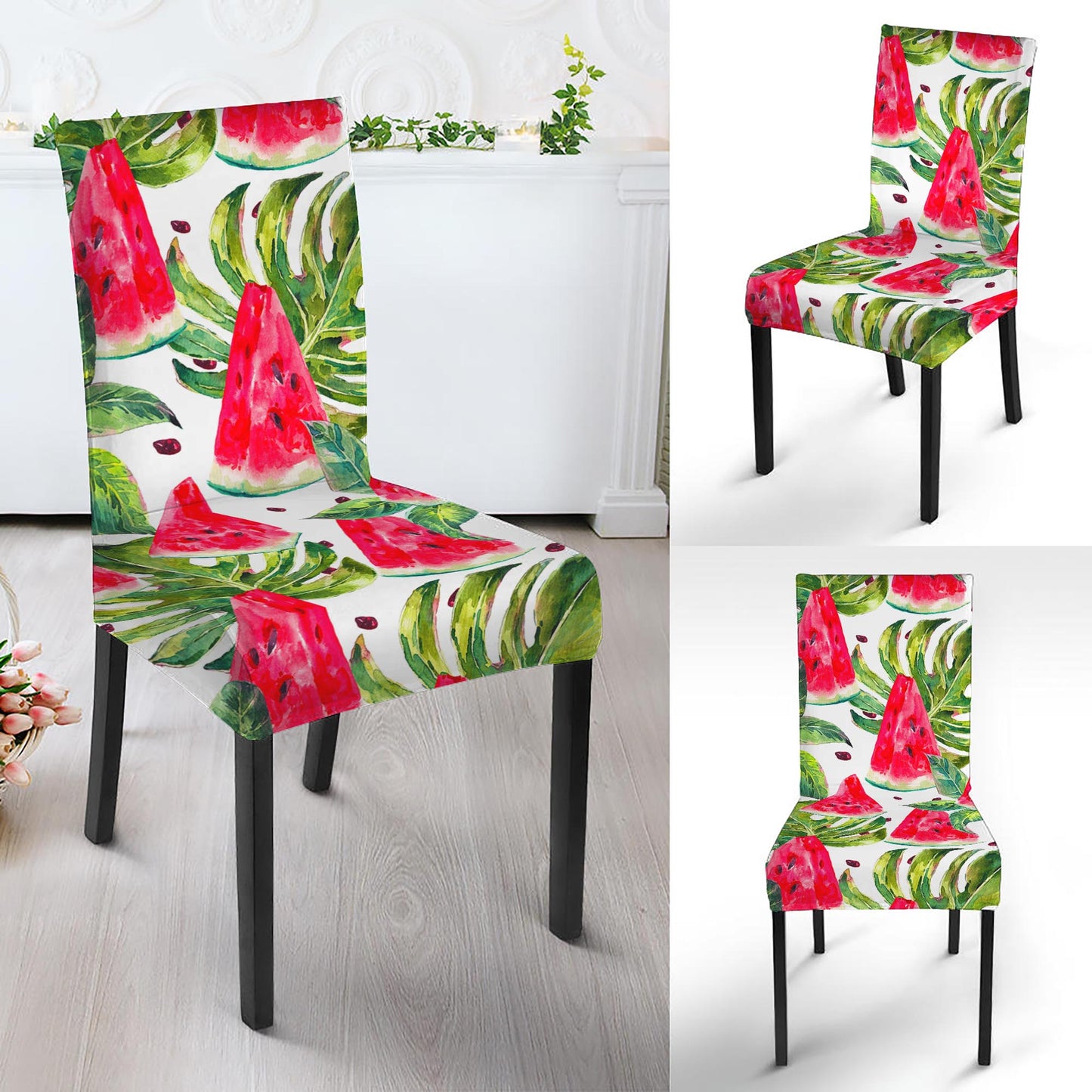 White Tropical Watermelon Pattern Print Dining Chair Slipcover