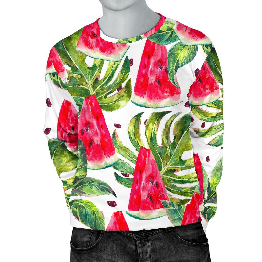 White Tropical Watermelon Pattern Print Men's Crewneck Sweatshirt GearFrost