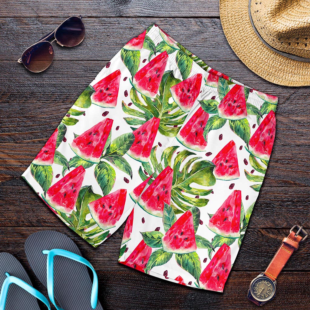White Tropical Watermelon Pattern Print Men's Shorts