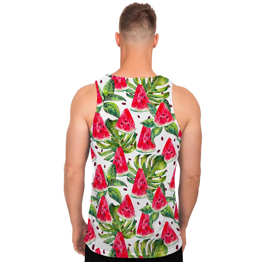 White Tropical Watermelon Pattern Print Men's Tank Top