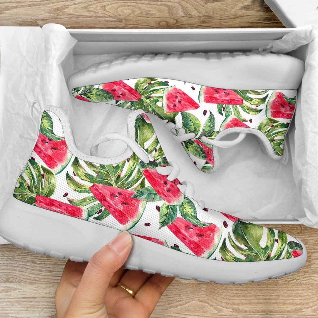 White Tropical Watermelon Pattern Print Mesh Knit Shoes GearFrost