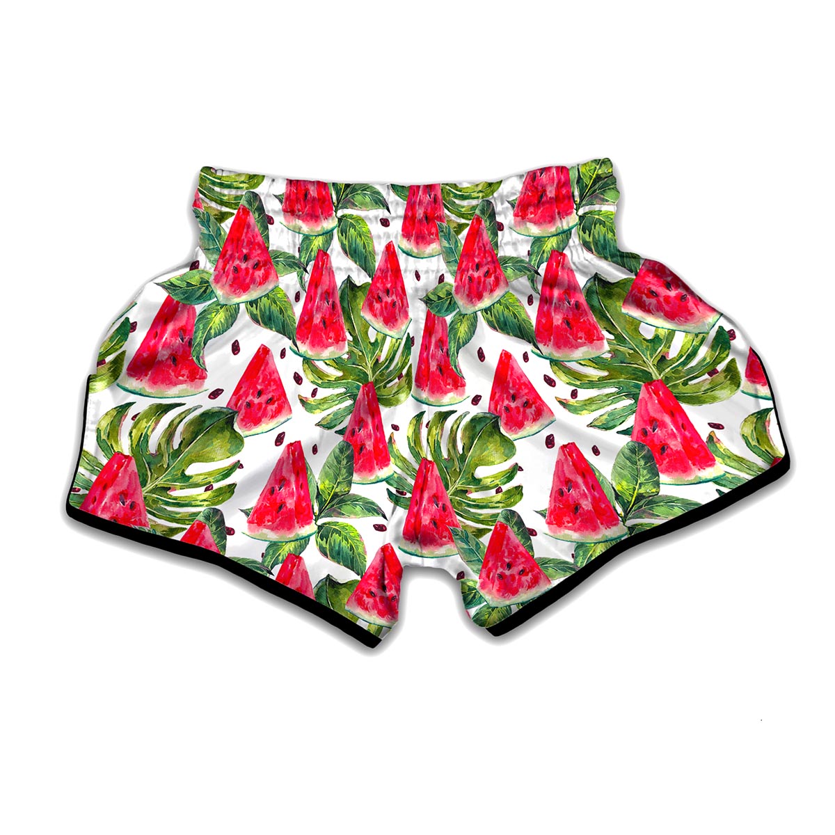 White Tropical Watermelon Pattern Print Muay Thai Boxing Shorts