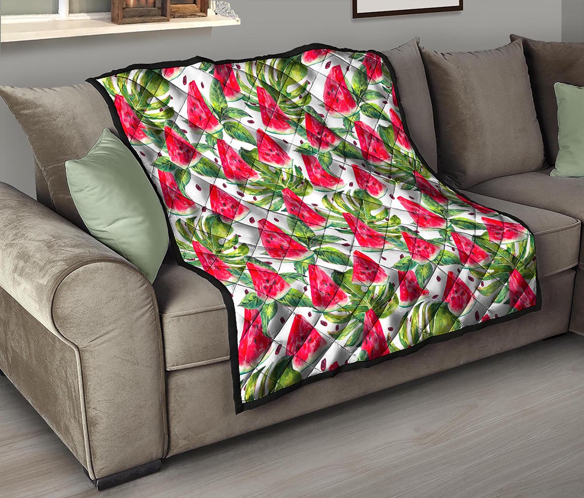 White Tropical Watermelon Pattern Print Quilt