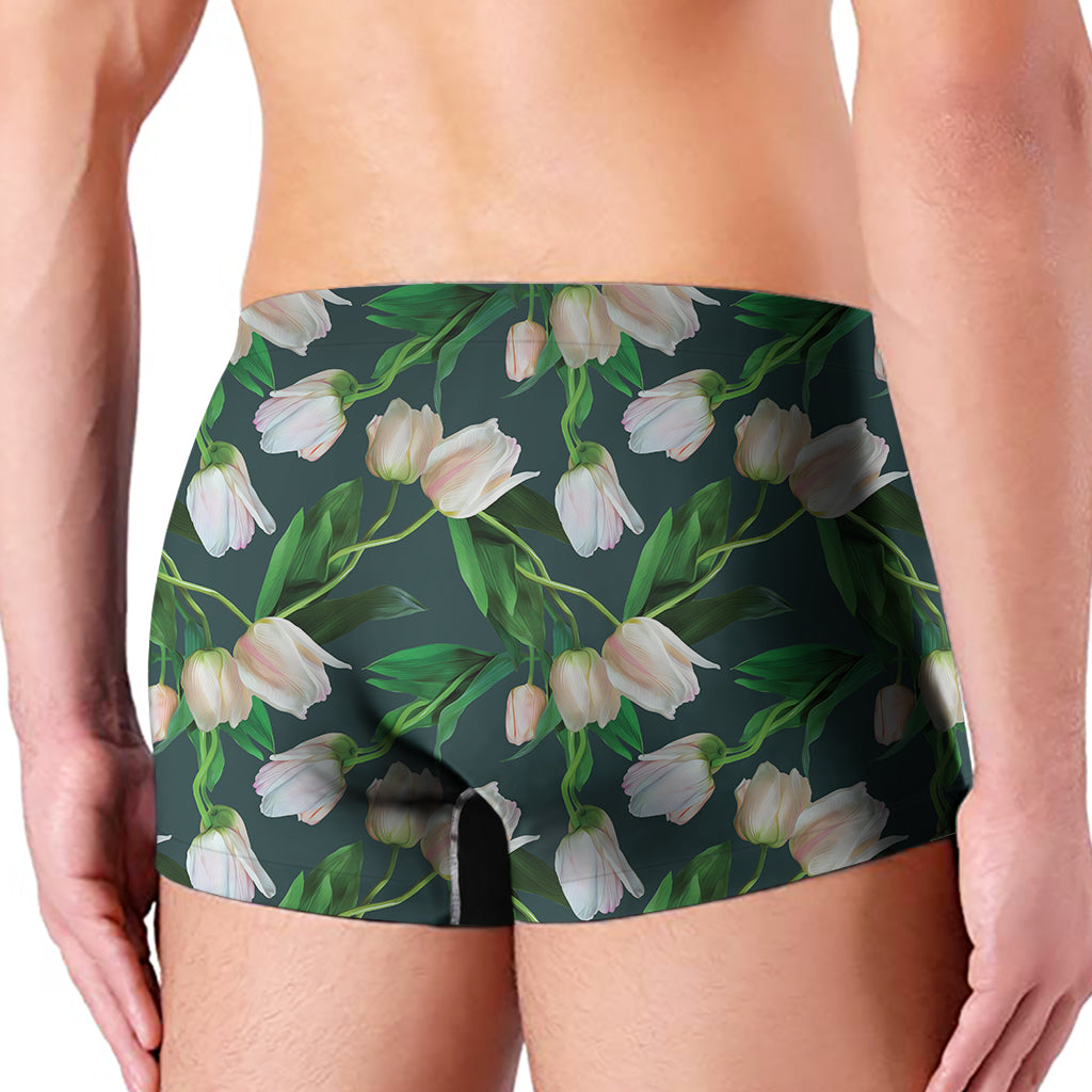 White Tulip Pattern Print Men's Boxer Briefs