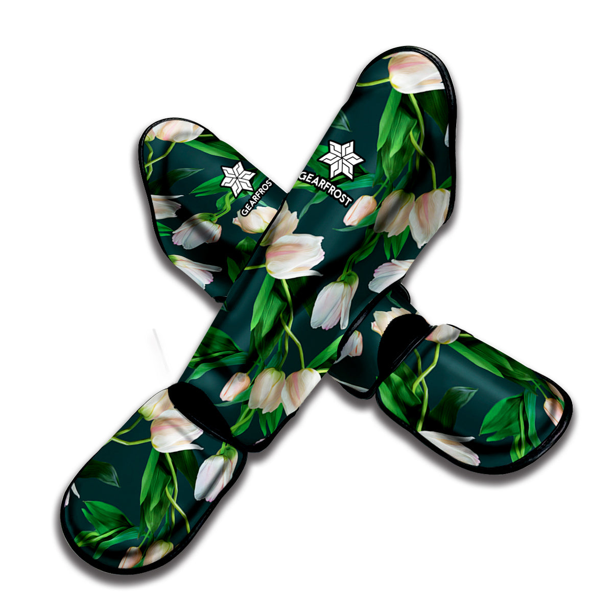 White Tulip Pattern Print Muay Thai Shin Guard
