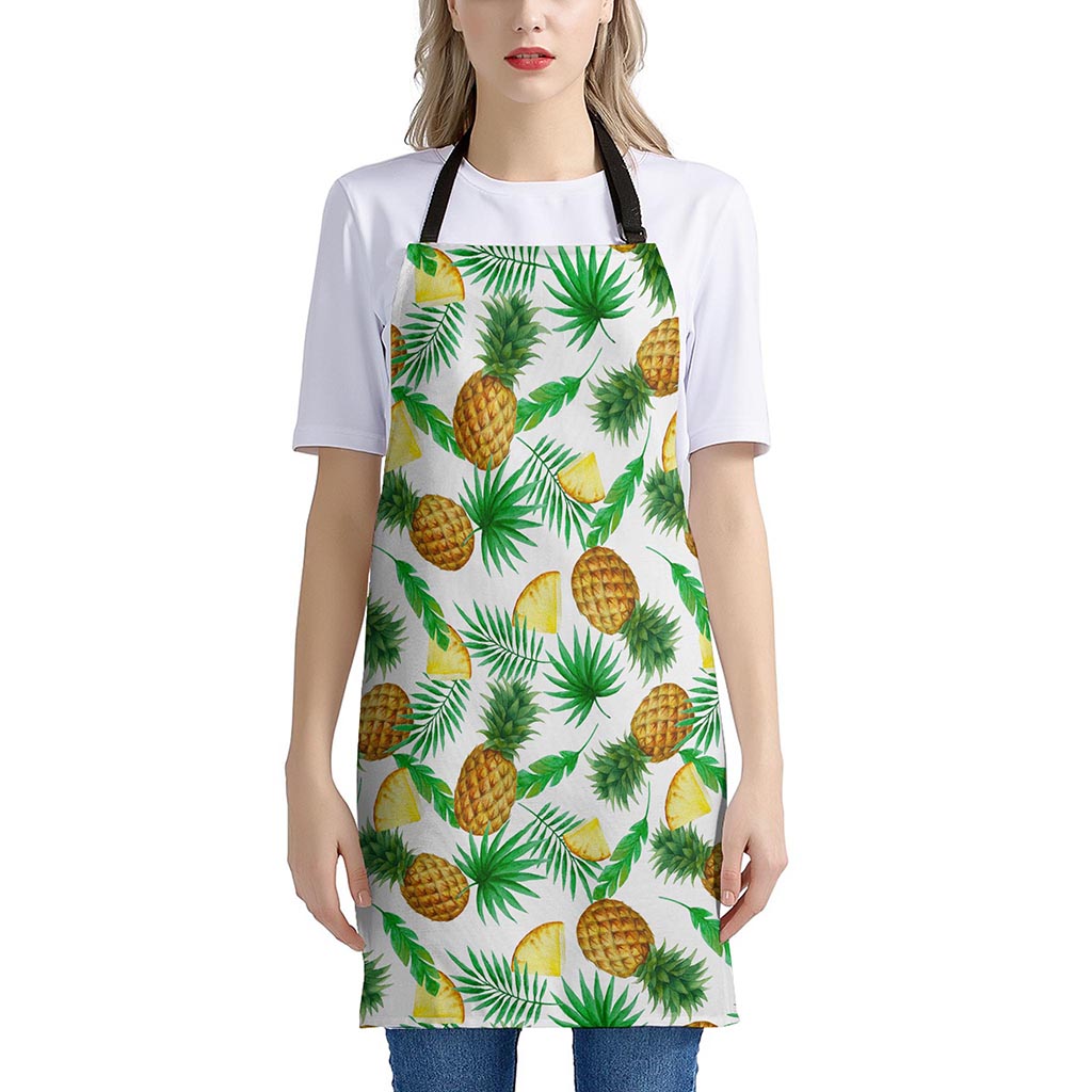 White Watercolor Pineapple Pattern Print Apron