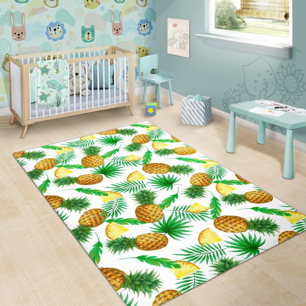 White Watercolor Pineapple Pattern Print Area Rug GearFrost