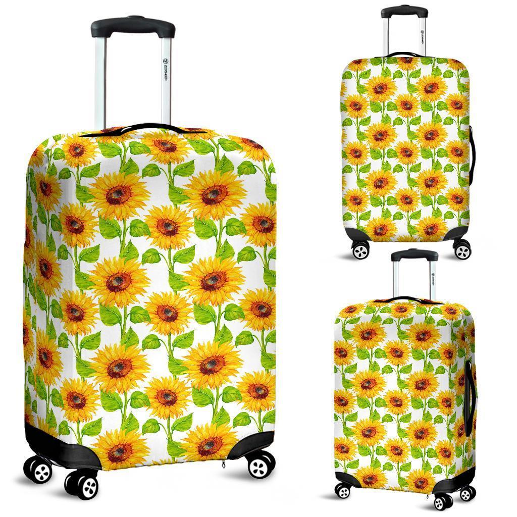 White Watercolor Sunflower Pattern Print Luggage Cover GearFrost