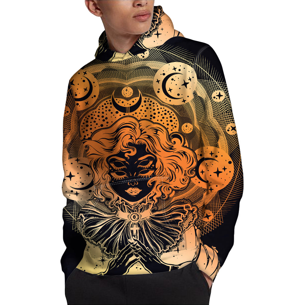 Wiccan Girl And Magical Moon Print Pullover Hoodie