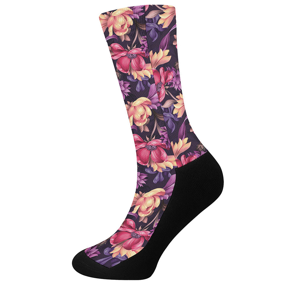 Wild Flower Print Crew Socks