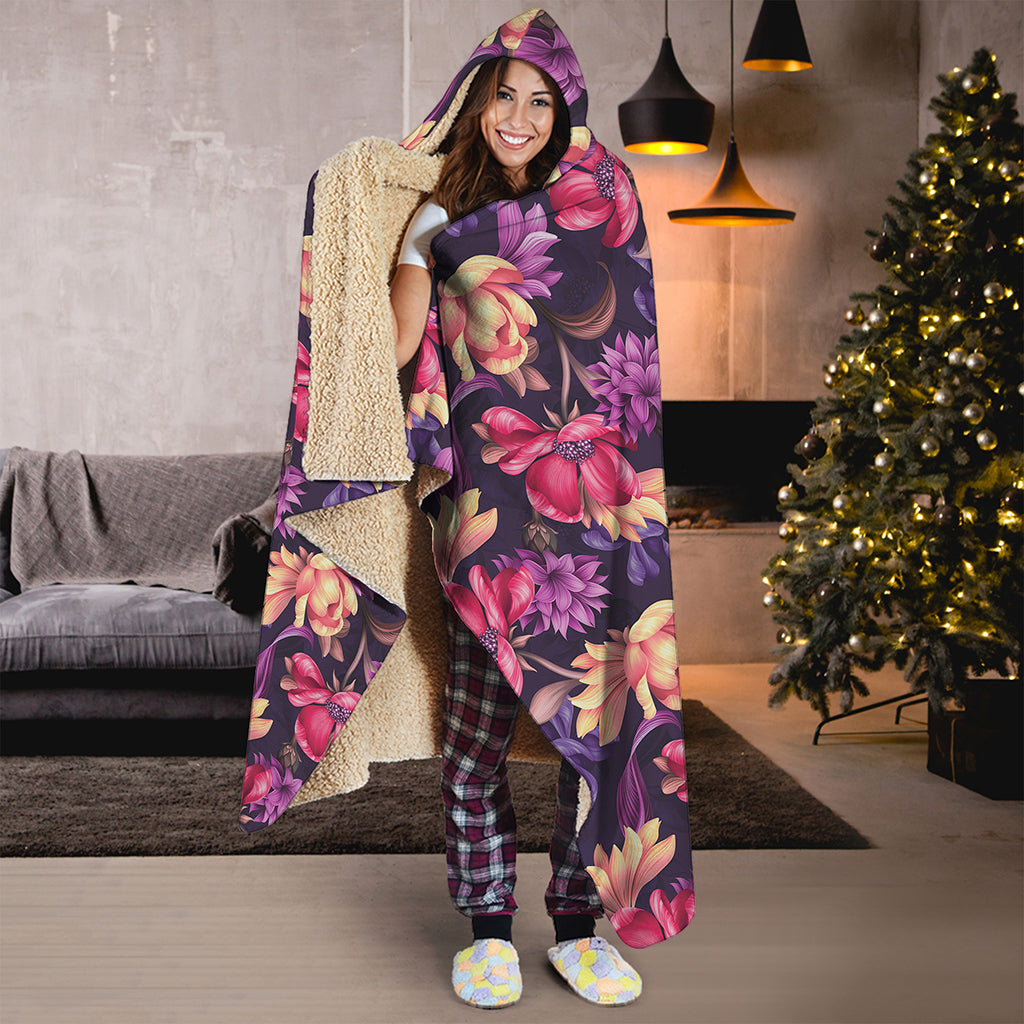 Wild Flower Print Hooded Blanket
