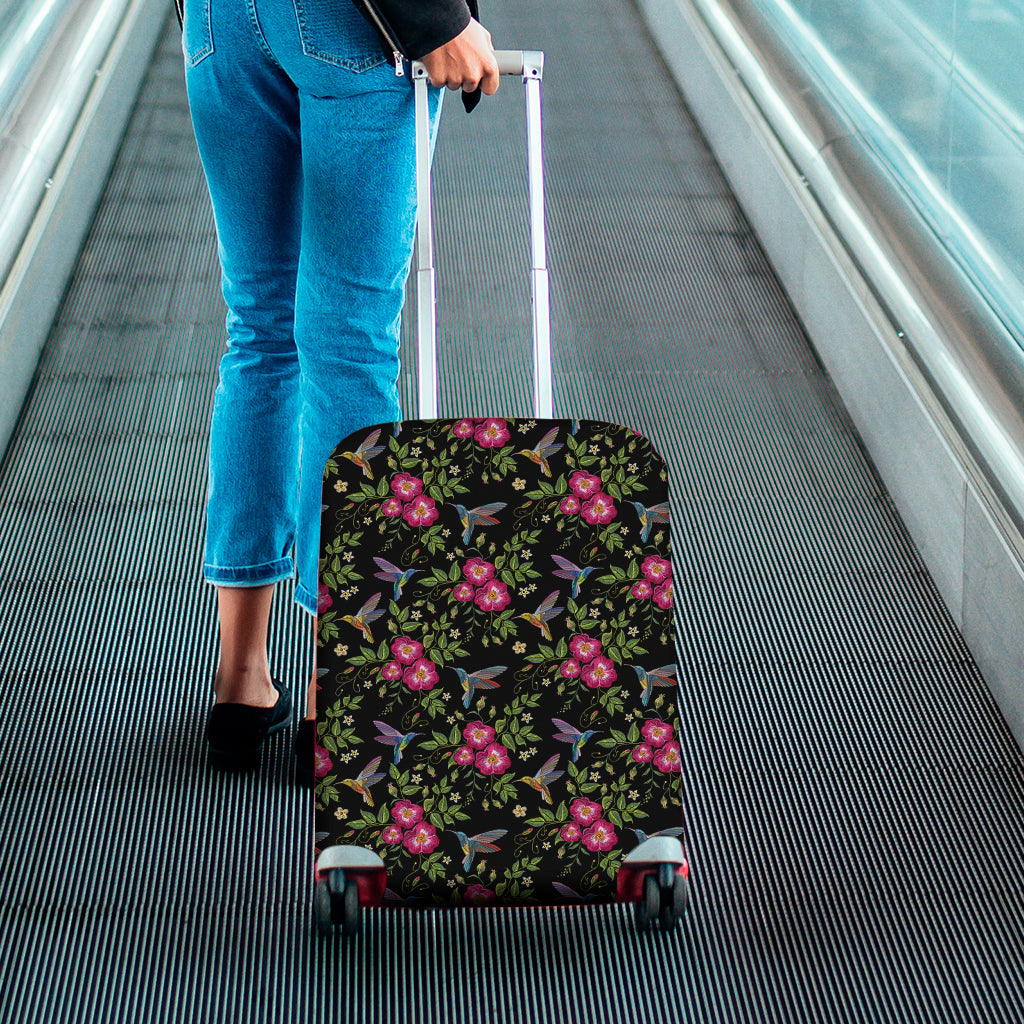 Wild Flowers And Hummingbird Print Luggage Cover