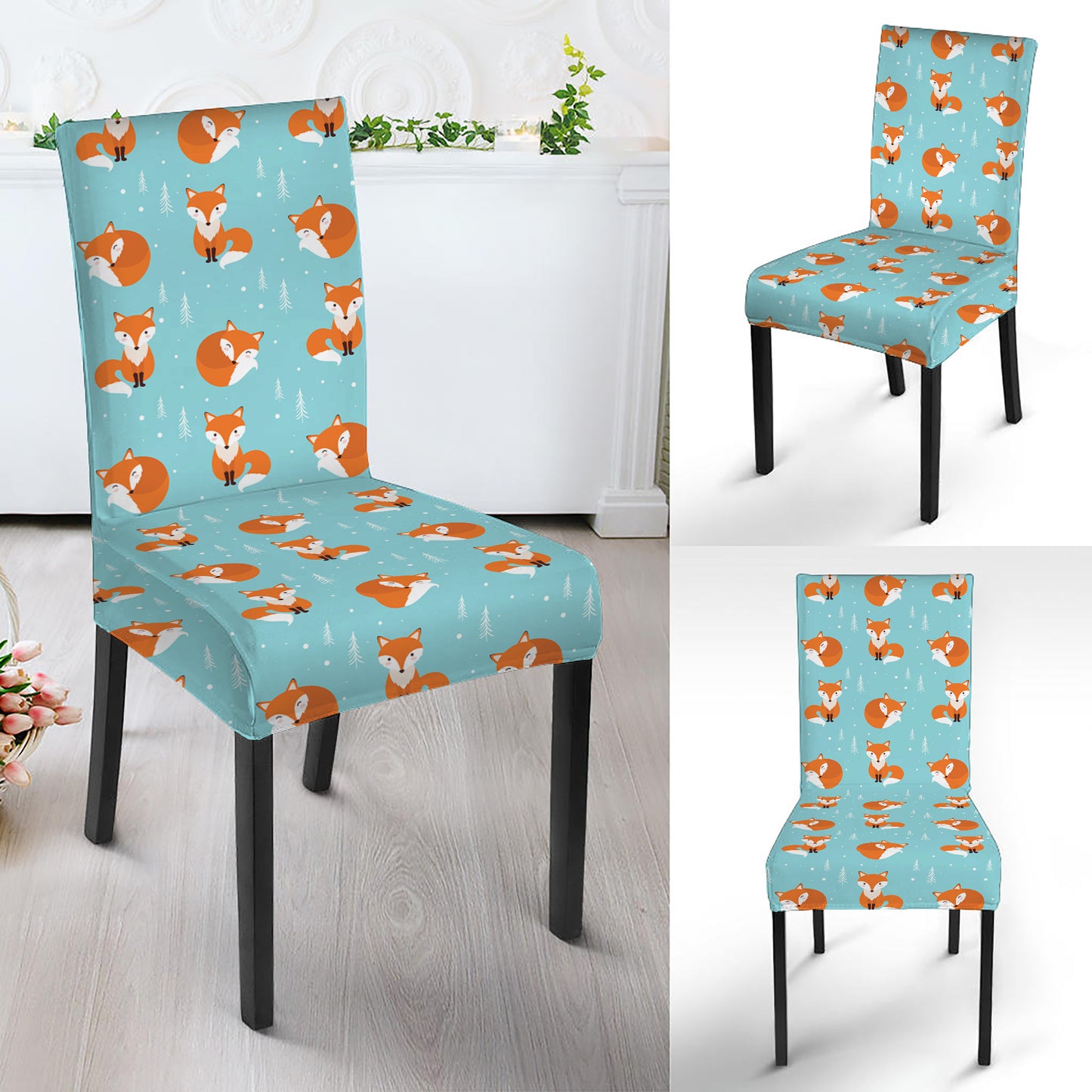 Winter Fox Pattern Print Dining Chair Slipcover