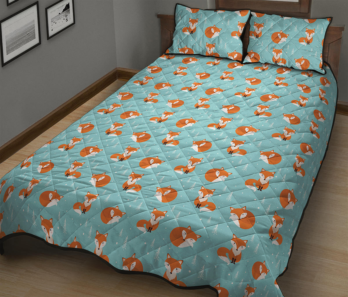 Winter Fox Pattern Print Quilt Bed Set