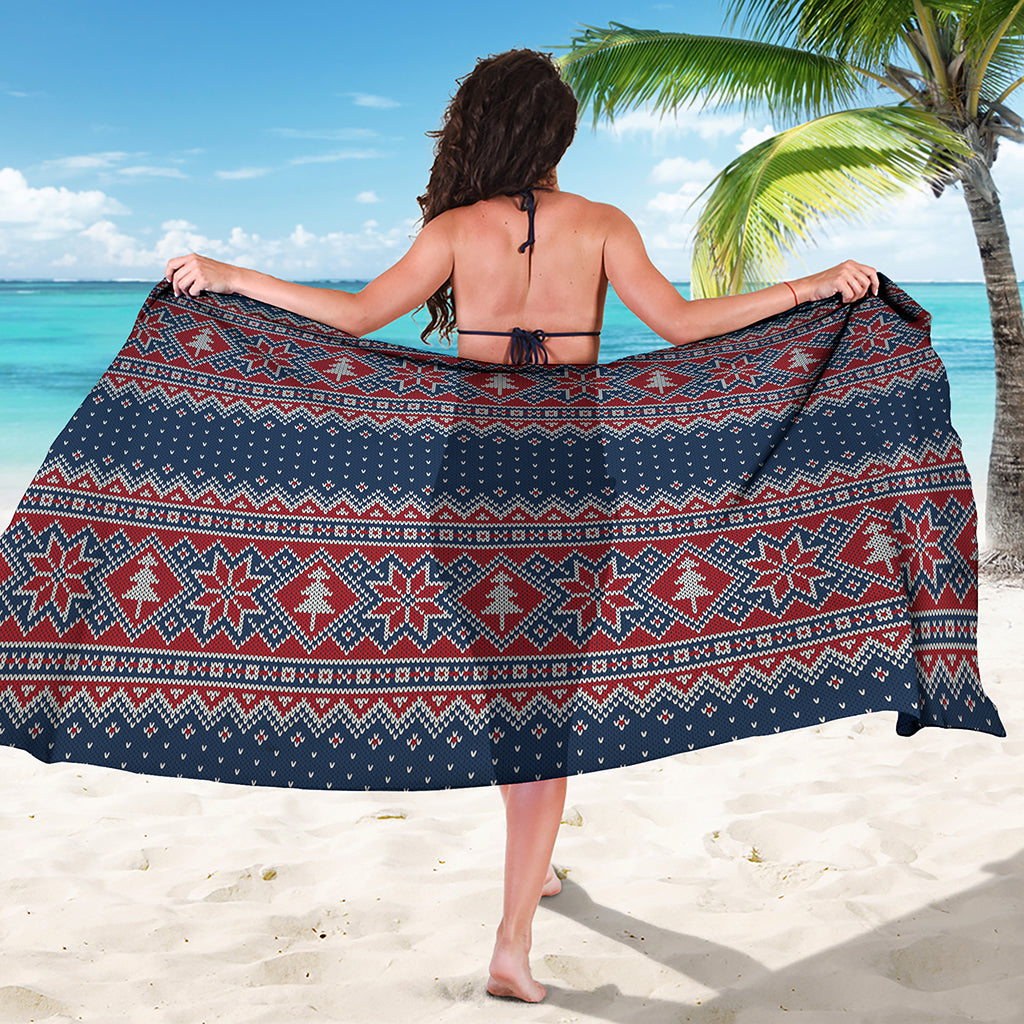 Winter Holiday Knitted Pattern Print Beach Sarong Wrap