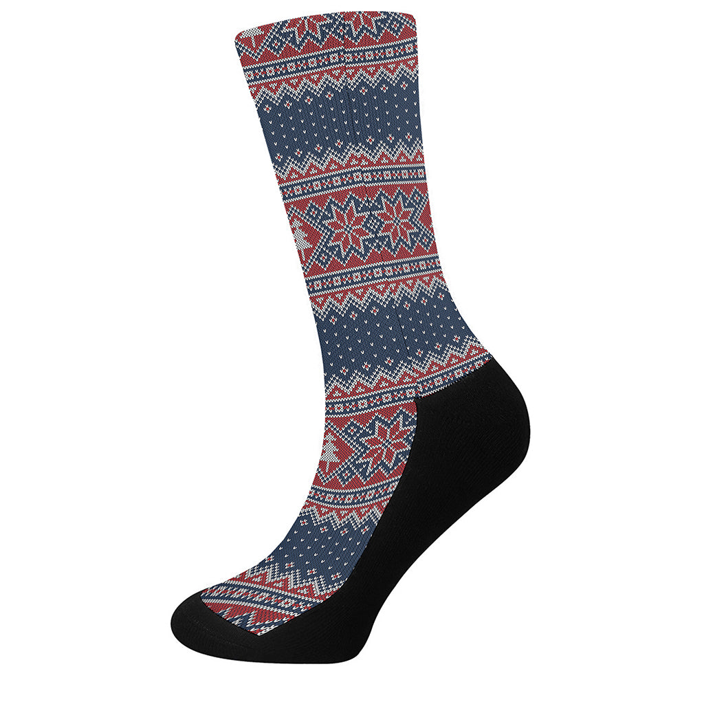 Winter Holiday Knitted Pattern Print Crew Socks
