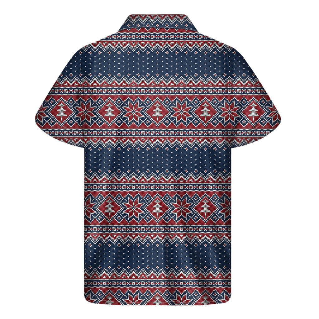 Winter Holiday Knitted Pattern Print Men's Short Sleeve Shirt