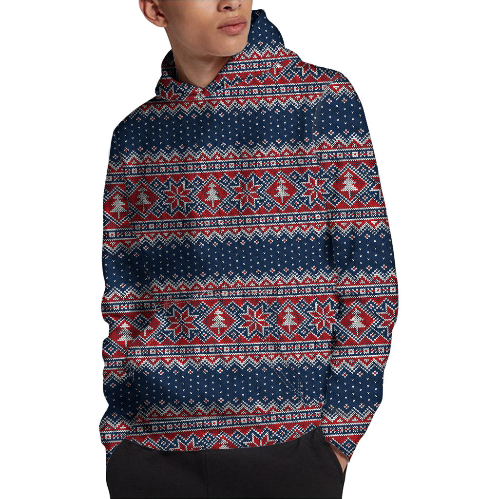 Winter Holiday Knitted Pattern Print Pullover Hoodie