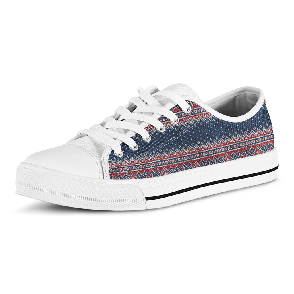 Winter Holiday Knitted Pattern Print White Low Top Shoes