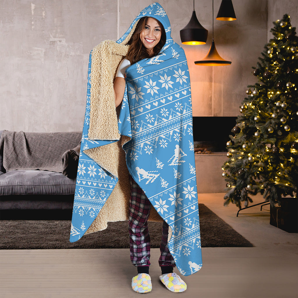 Winter Ski Knitting Pattern Print Hooded Blanket