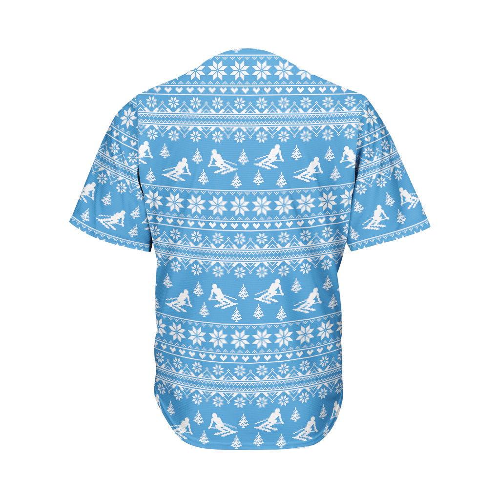 Winter Ski Knitting Pattern Print Men's Baseball Jersey