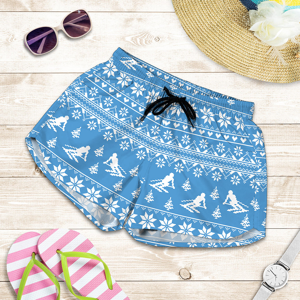 Winter Ski Knitting Pattern Print Women's Shorts