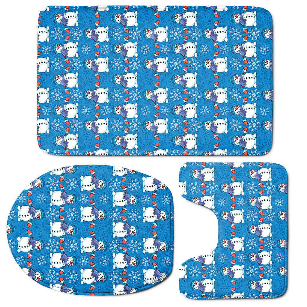 Winter Snowman Pattern Print 3 Piece Bath Mat Set