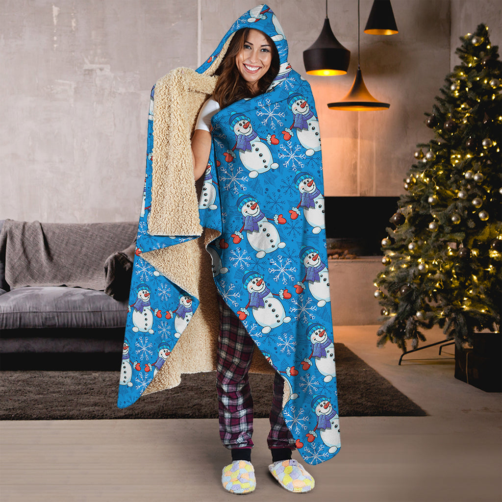 Winter Snowman Pattern Print Hooded Blanket