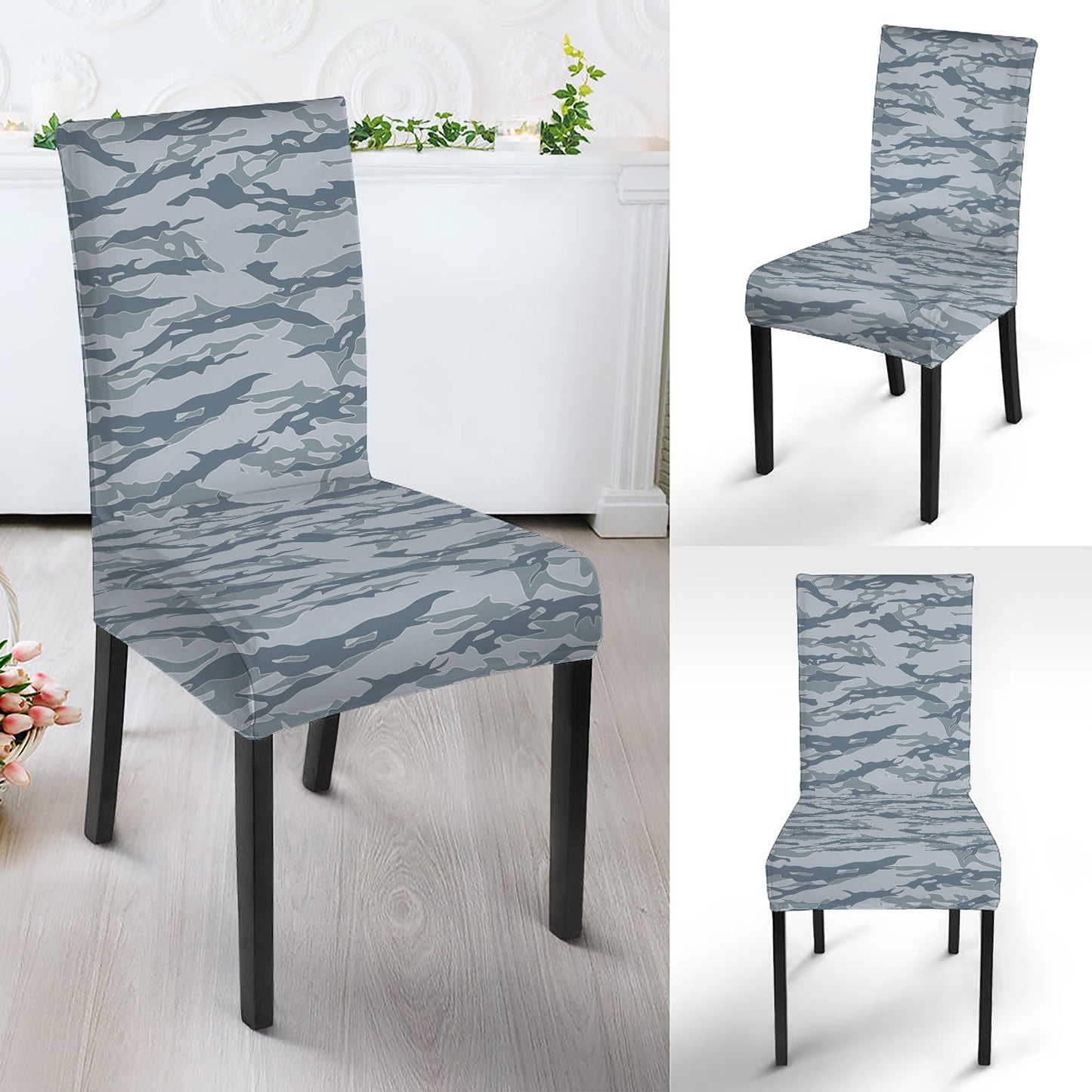 Winter Tiger Stripe Camo Pattern Print Dining Chair Slipcover