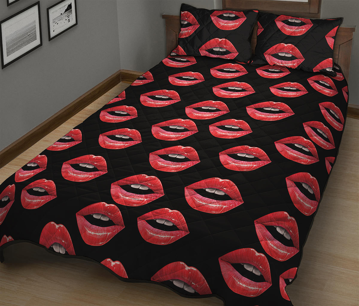 Women's Lips Pattern Print Quilt Bed Set