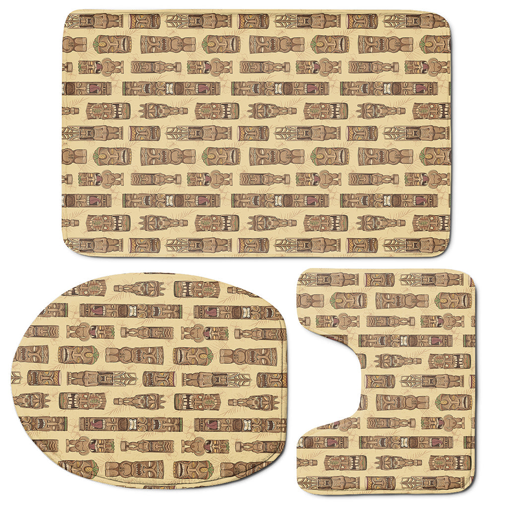 Wooden Tiki Pattern Print 3 Piece Bath Mat Set