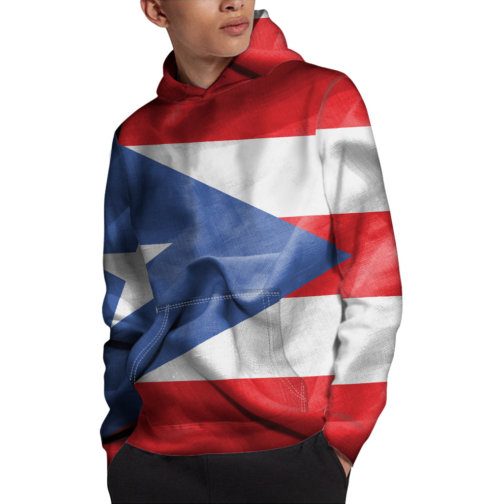 Wrinkled Puerto Rican Flag Print Pullover Hoodie