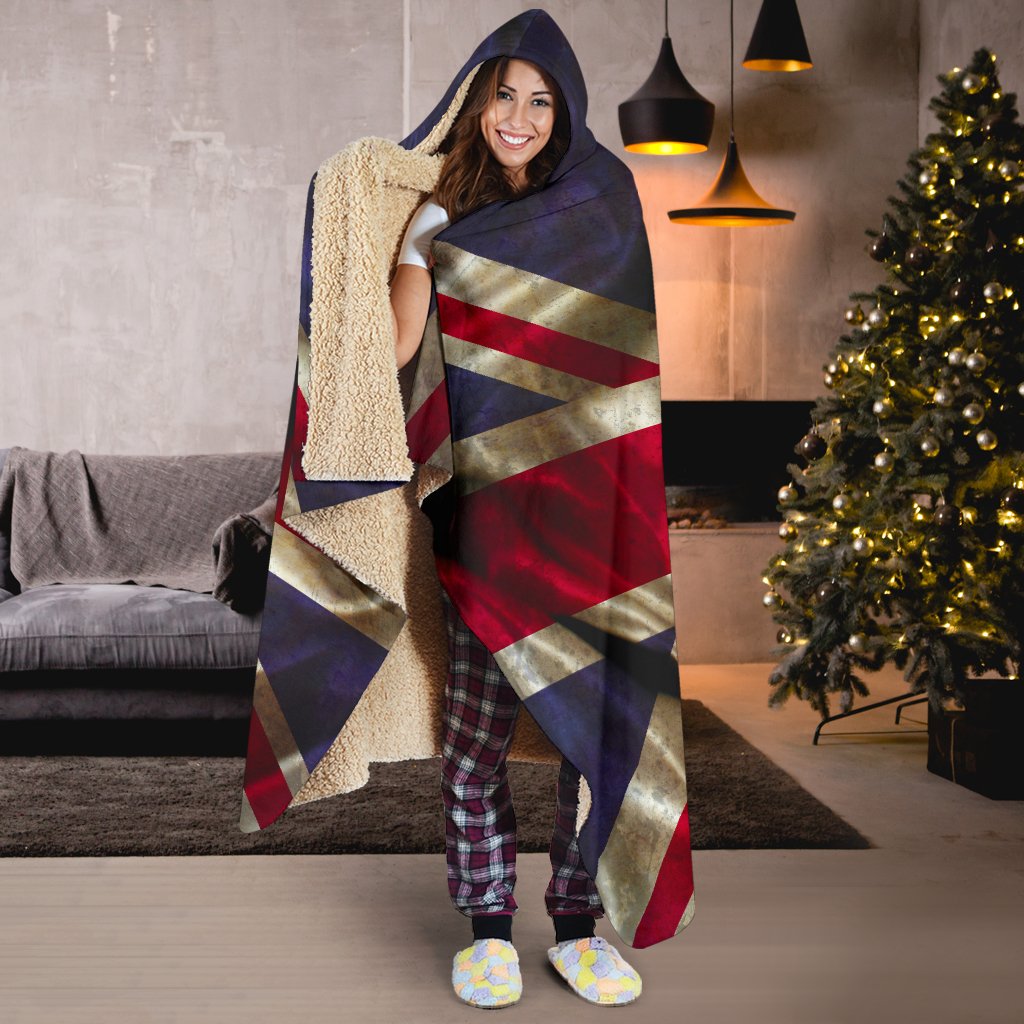 Wrinkled Union Jack British Flag Print Hooded Blanket GearFrost