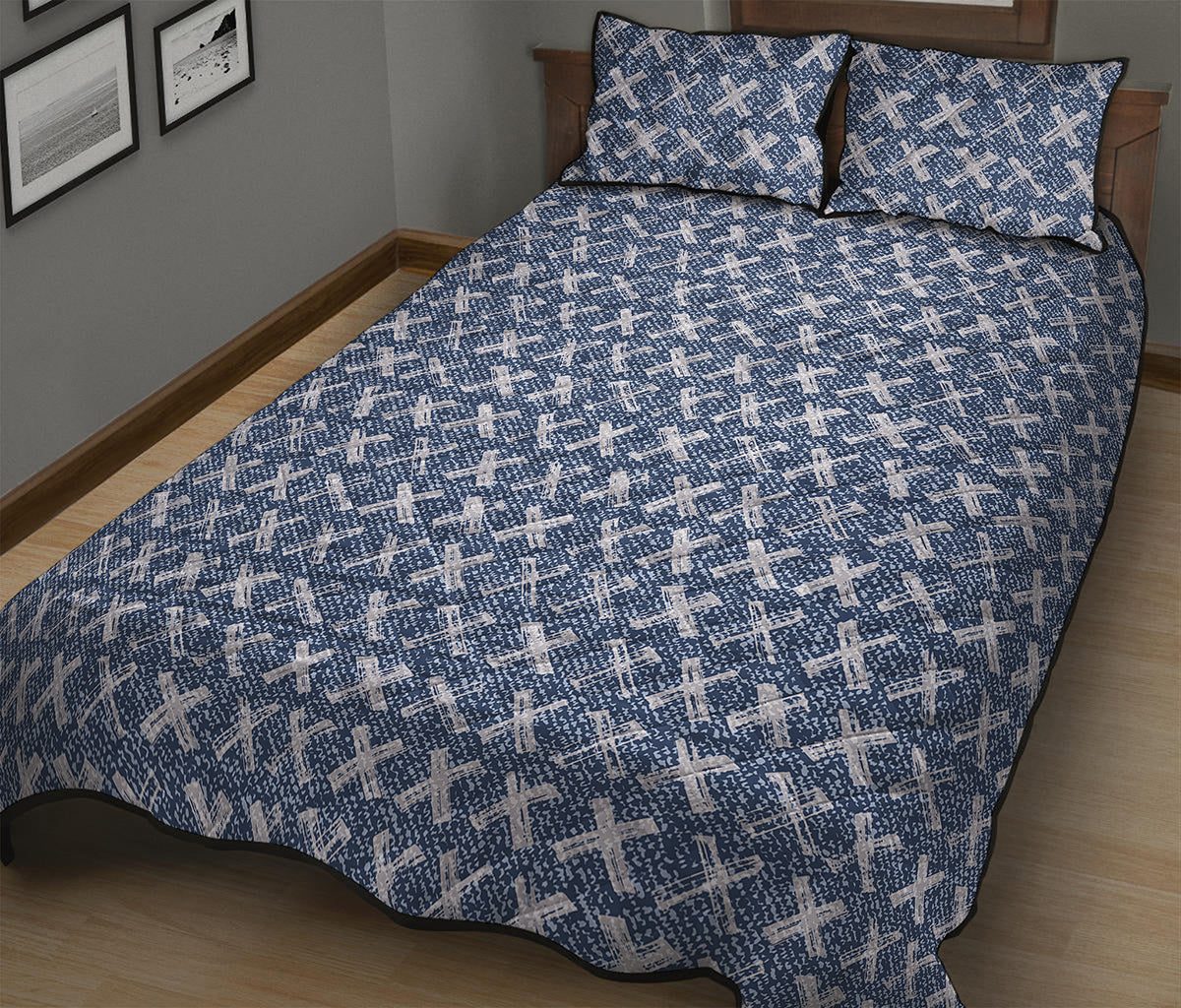X Cross Denim Jeans Pattern Print Quilt Bed Set