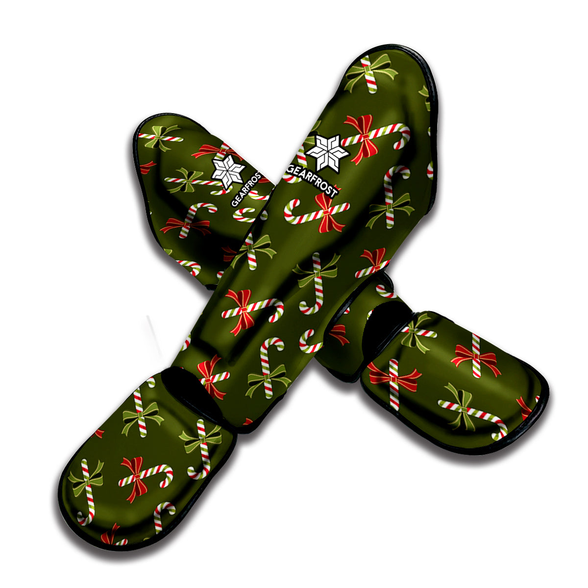 Xmas Candy Cane Pattern Print Muay Thai Shin Guard