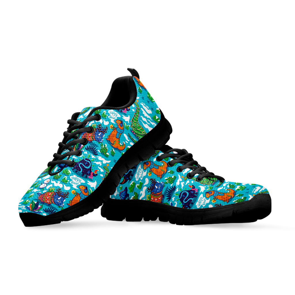 Xmas Dinosaur Pattern Print Black Sneakers