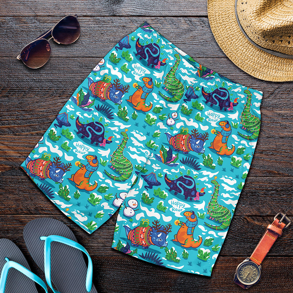 Xmas Dinosaur Pattern Print Men's Shorts