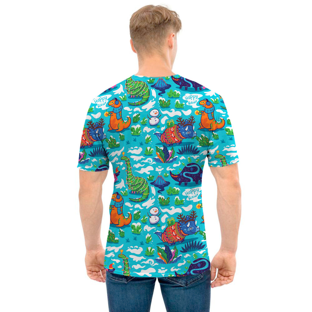 Xmas Dinosaur Pattern Print Men's T-Shirt